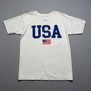 Made in USA T-Shirt Mens Small White USA Graphic Flag Y2K Distressed Patriotic